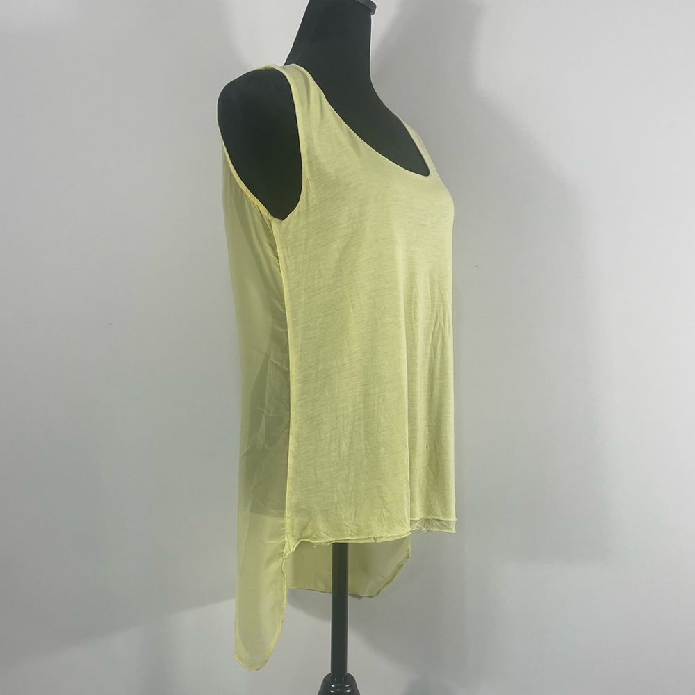 Zara’s Distressed scoop neck,High low, sleeveless,light Yellow Sheer women’s top - Picture 2 of 10